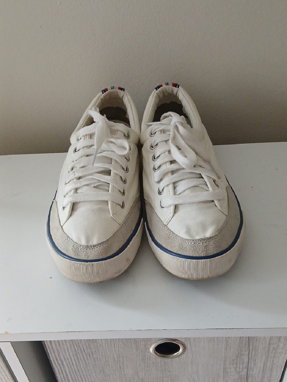 SeaVees White Canvas Sneakers with Blue Trim
